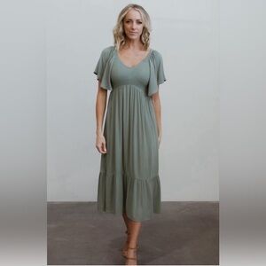 Baltic Born Felicity Smocked Midi Dress in Dusty Sage